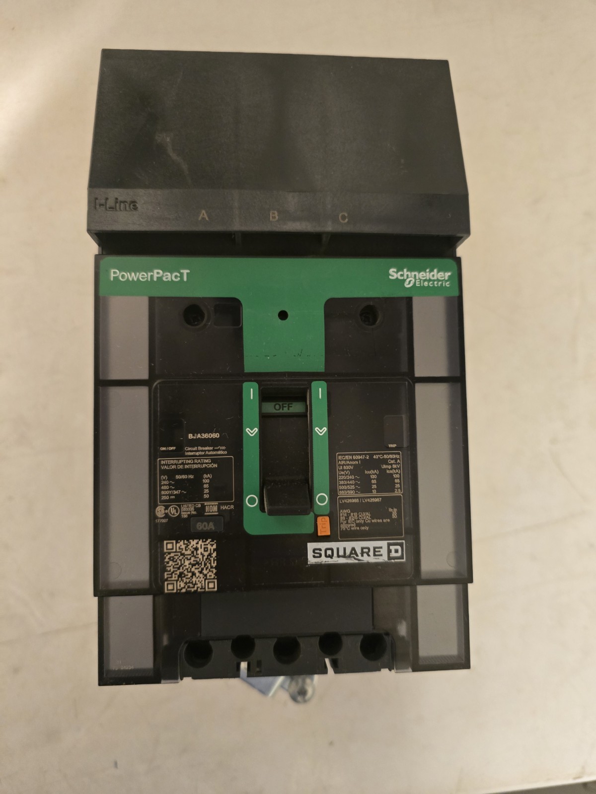 Square D BJA36060 60A 3 Phase Molded Case Circuit Breaker I Line 600v