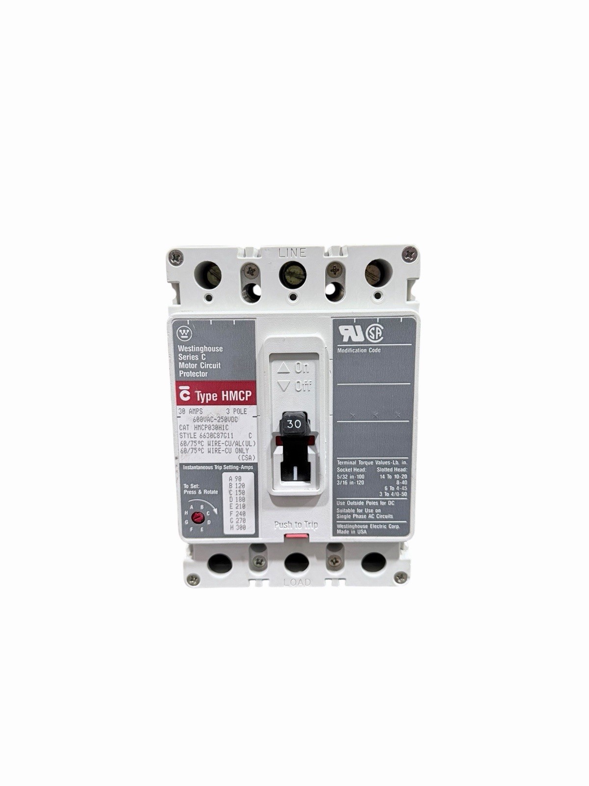 Eaton Cutler Hammer HMCP030HIC 30A 600V Motor Circuit Protector 3 Pole