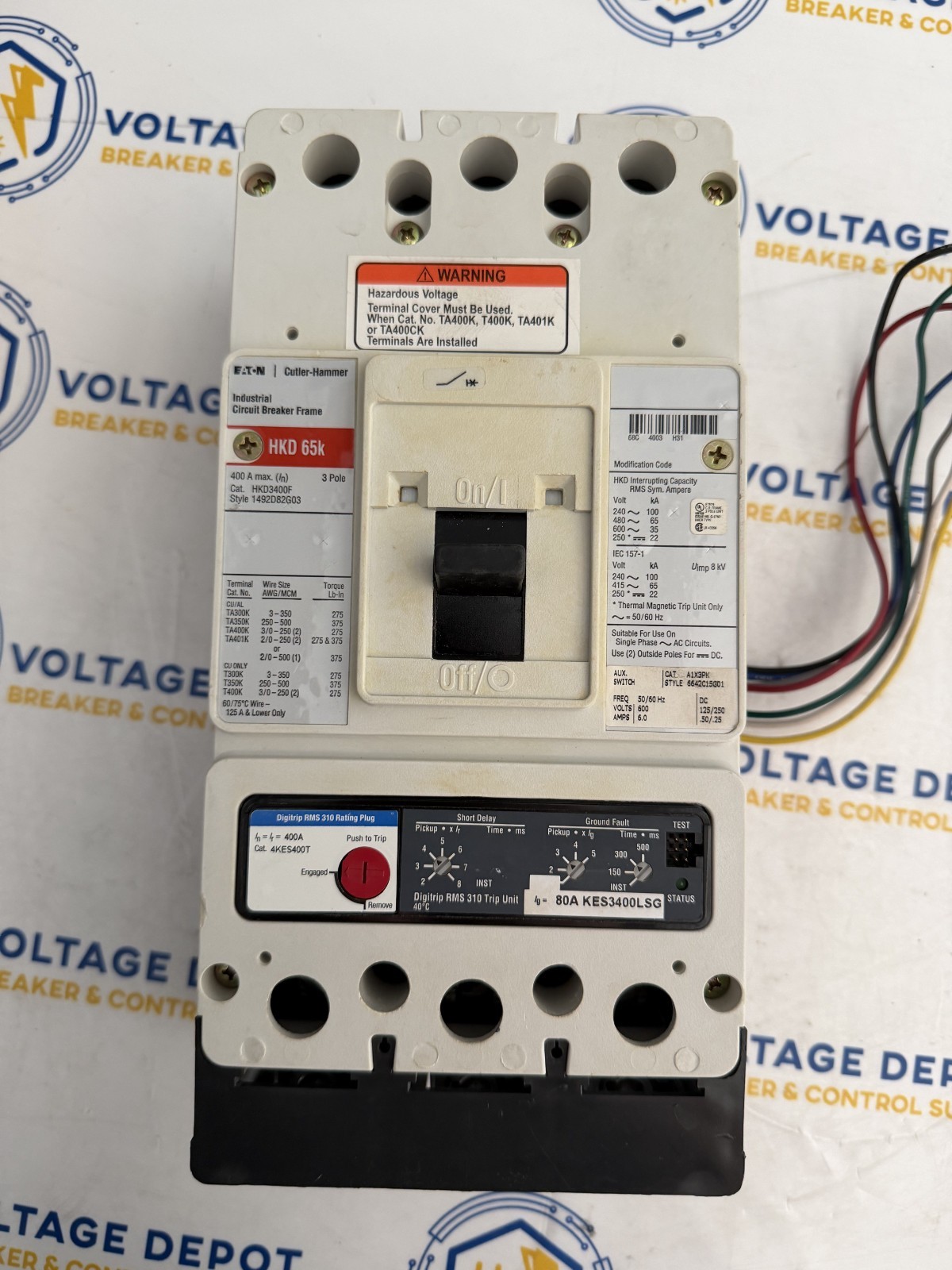 Eaton HKD3400F 400A 600V 65kA 3P W/ KES3400LSG & 4KES400T Circuit Breaker