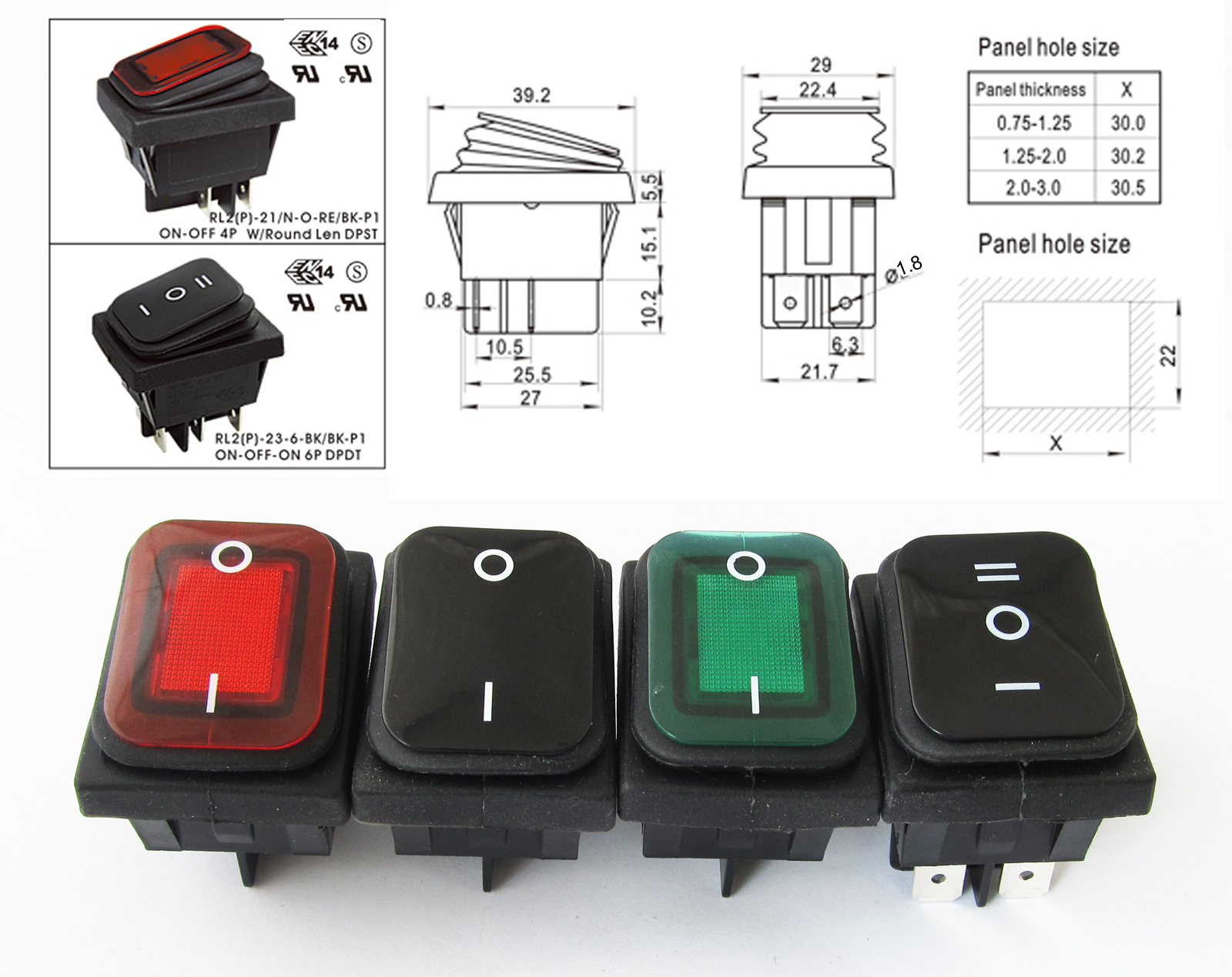 1x RLEIL RL2 (P) Waterproof IP65 ON/OFF Boat Car Rocker Switch 16/10A 125/250VAC