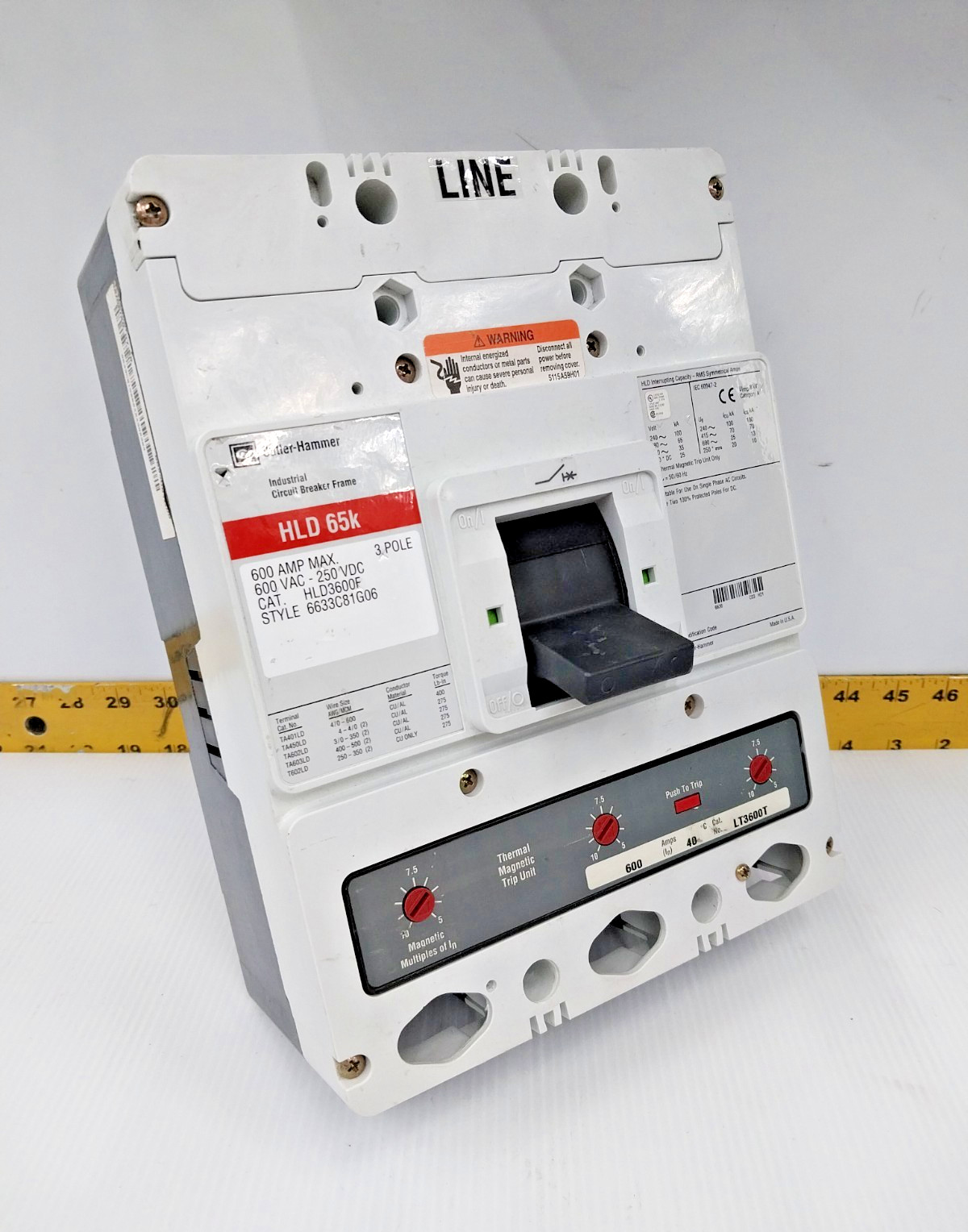 Cutler-Hammer 600 Amp Circuit Breaker 600 VAC / 250 VDC 3 Pole HLD3600F